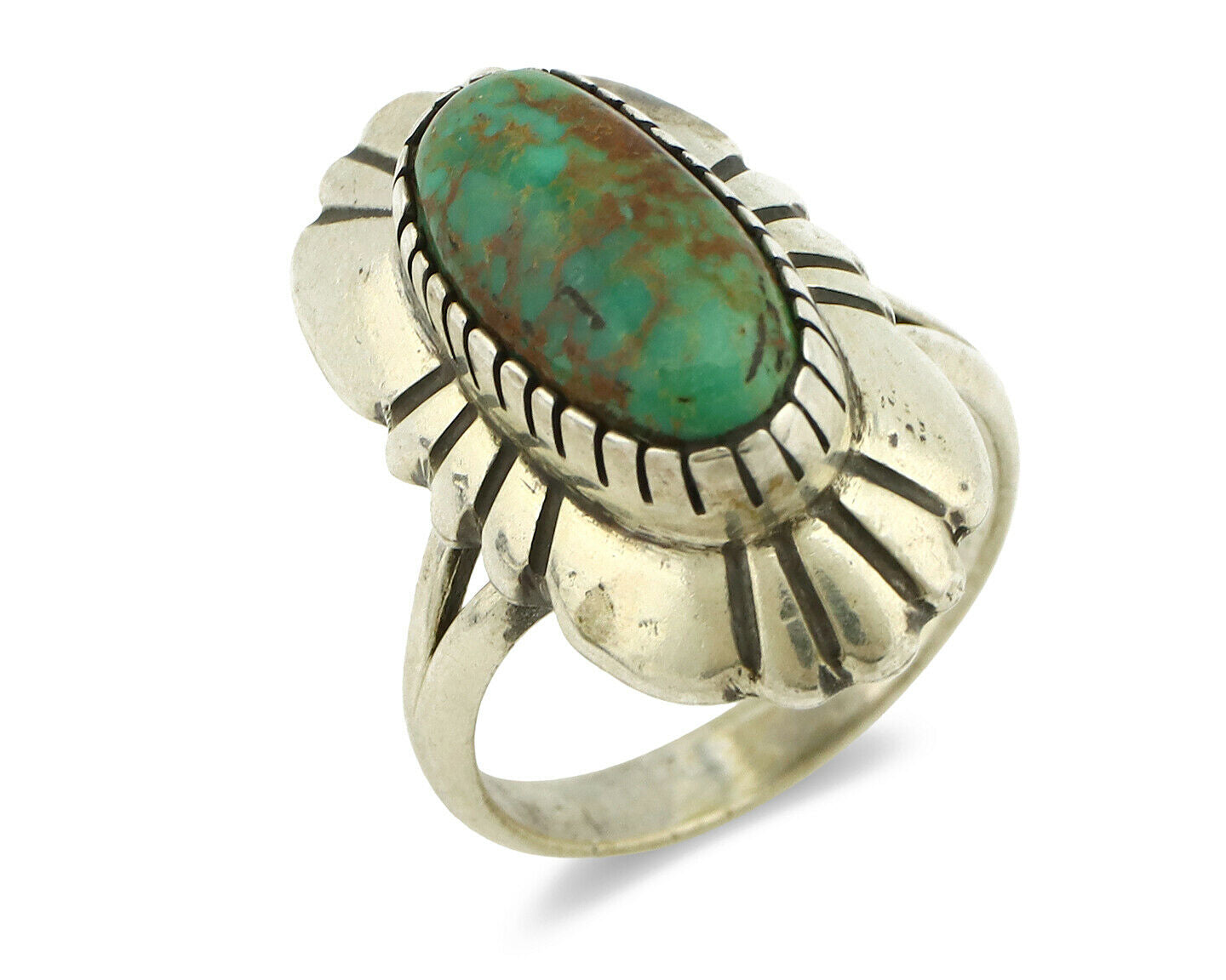 Navajo Ring .925 Silver Green Turquoise Artist Signed M Montoya C.80's