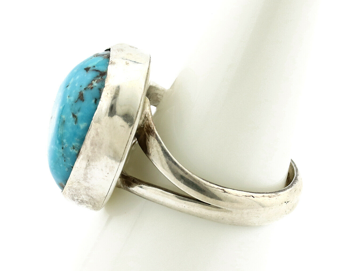 Navajo Shield Ring .925 Silver Blue Turquoise Native American Artist C.80's