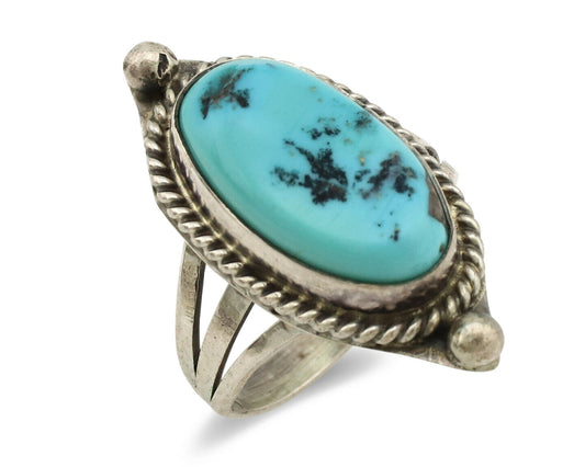 Navajo Ring .925 Silver Sleeping Beauty Turquoise Artist Signed S King C.1980's