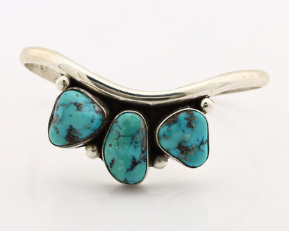 Navajo Bracelet 925 Silver Blue Kingman Turquoise Artist Signed E SANDAVOL C80s