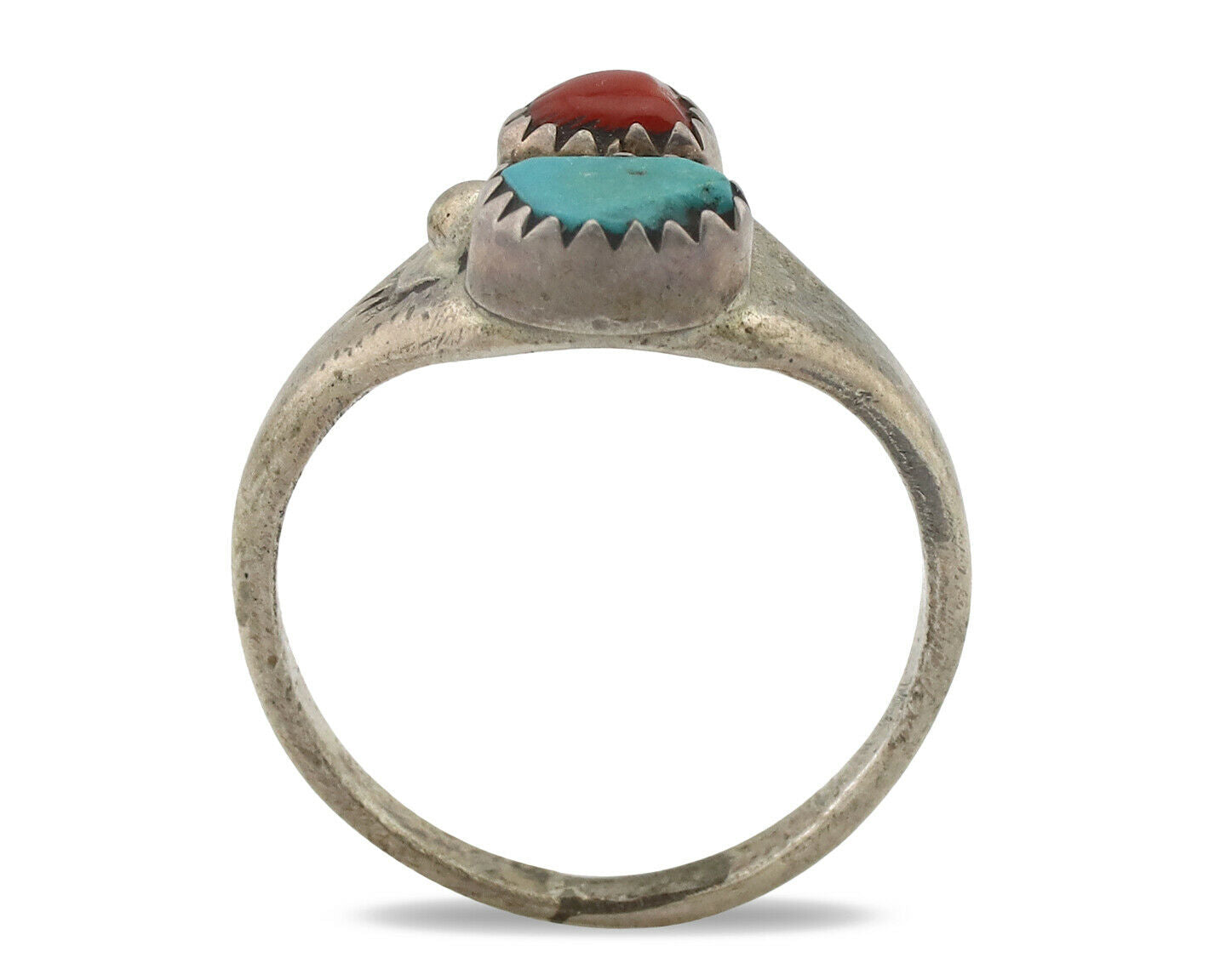 Zuni Ring .925 Silver Natural Turquoise & Coral Native American Artist C.1980's