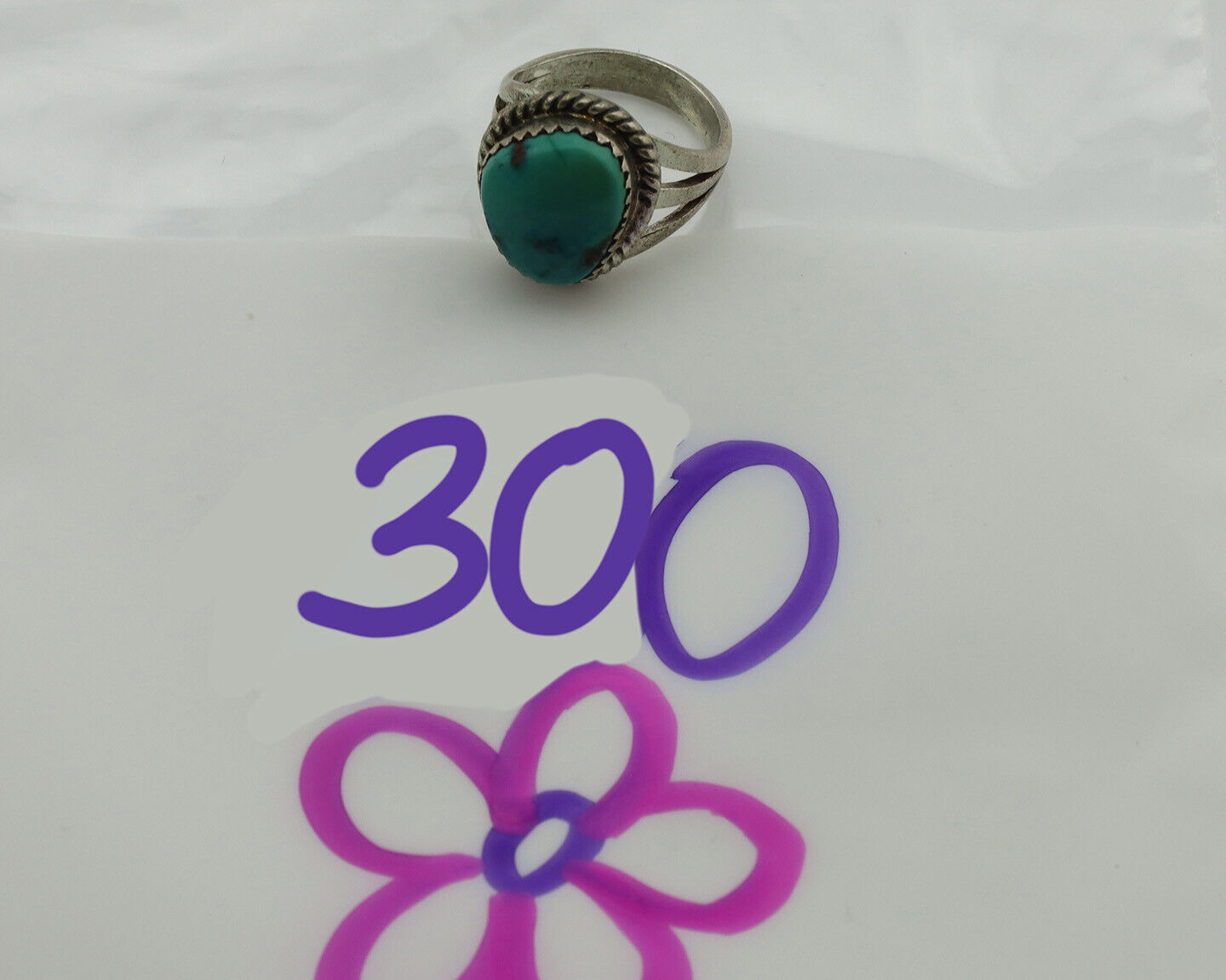 Navajo Ring .925 Silver Gober Turquoise Native American Artist C.1980's