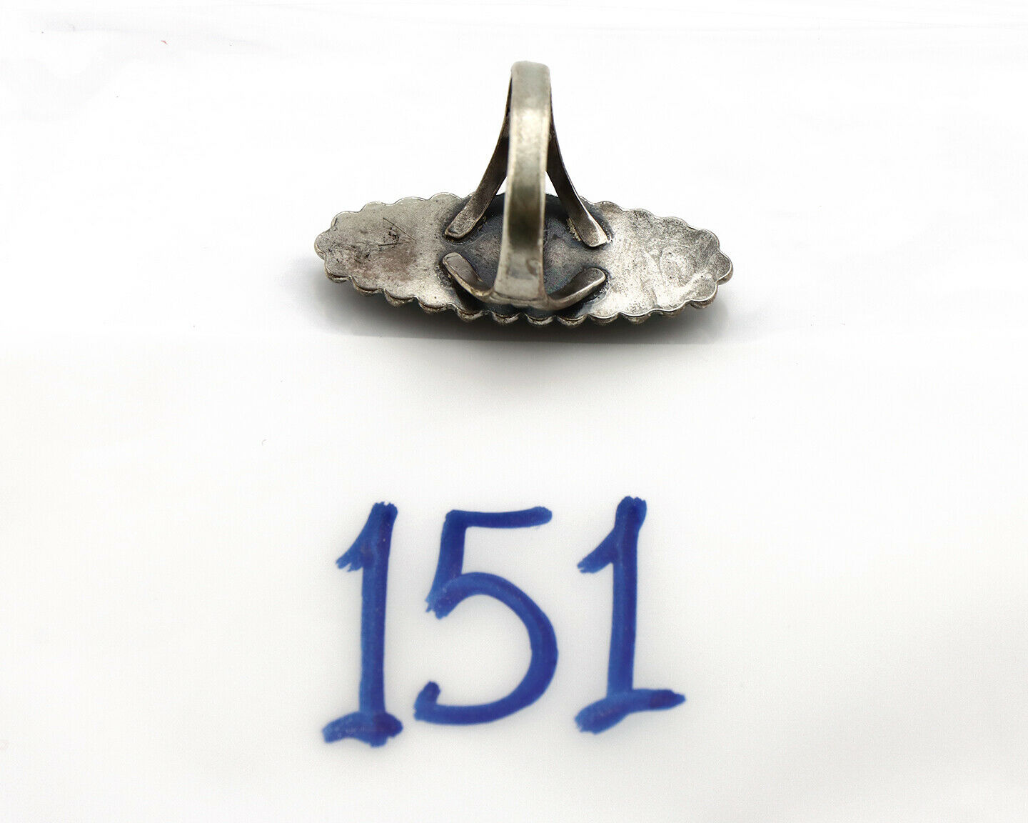 Navajo Ring .925 Silver Morenci Turquoise Signed Artist Sunbell C.80's