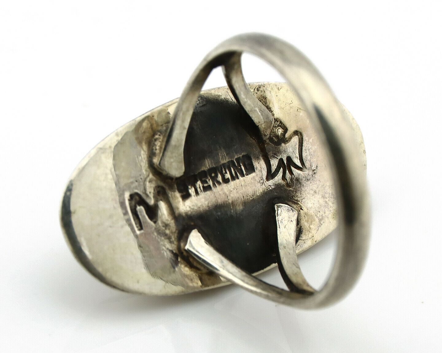 Navajo Shadow Box Ring .925 Silver Blue Turquoise Signed M Montoya C80s