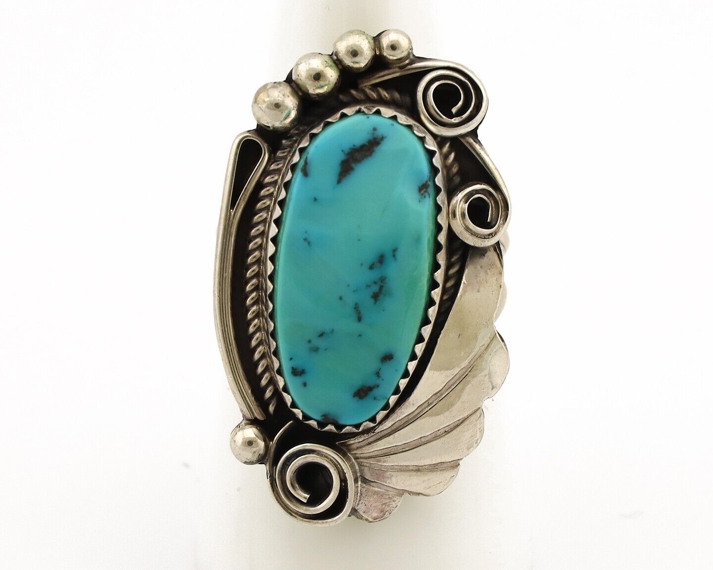 Navajo Inlay Band Ring 925 Silver Sleeping B Turquoise Signed Justin Morris C80s