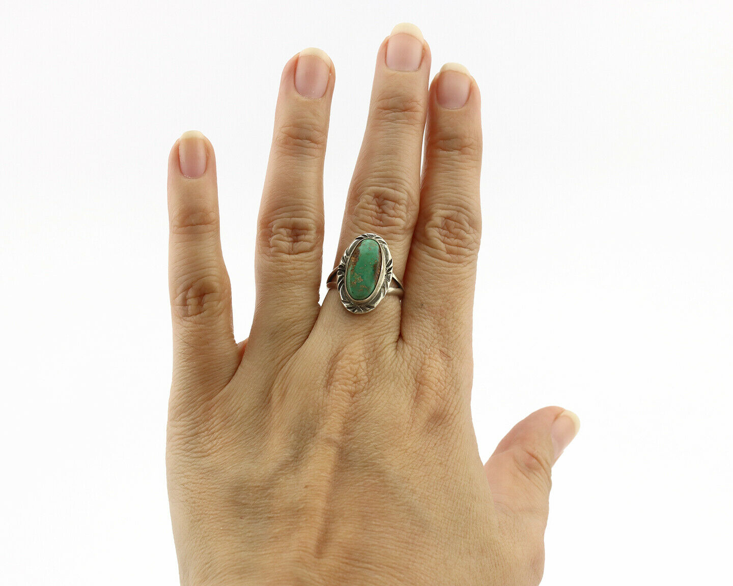 Navajo Ring .925 Silver Kingman Turquoise Native Artist Signed C.80's