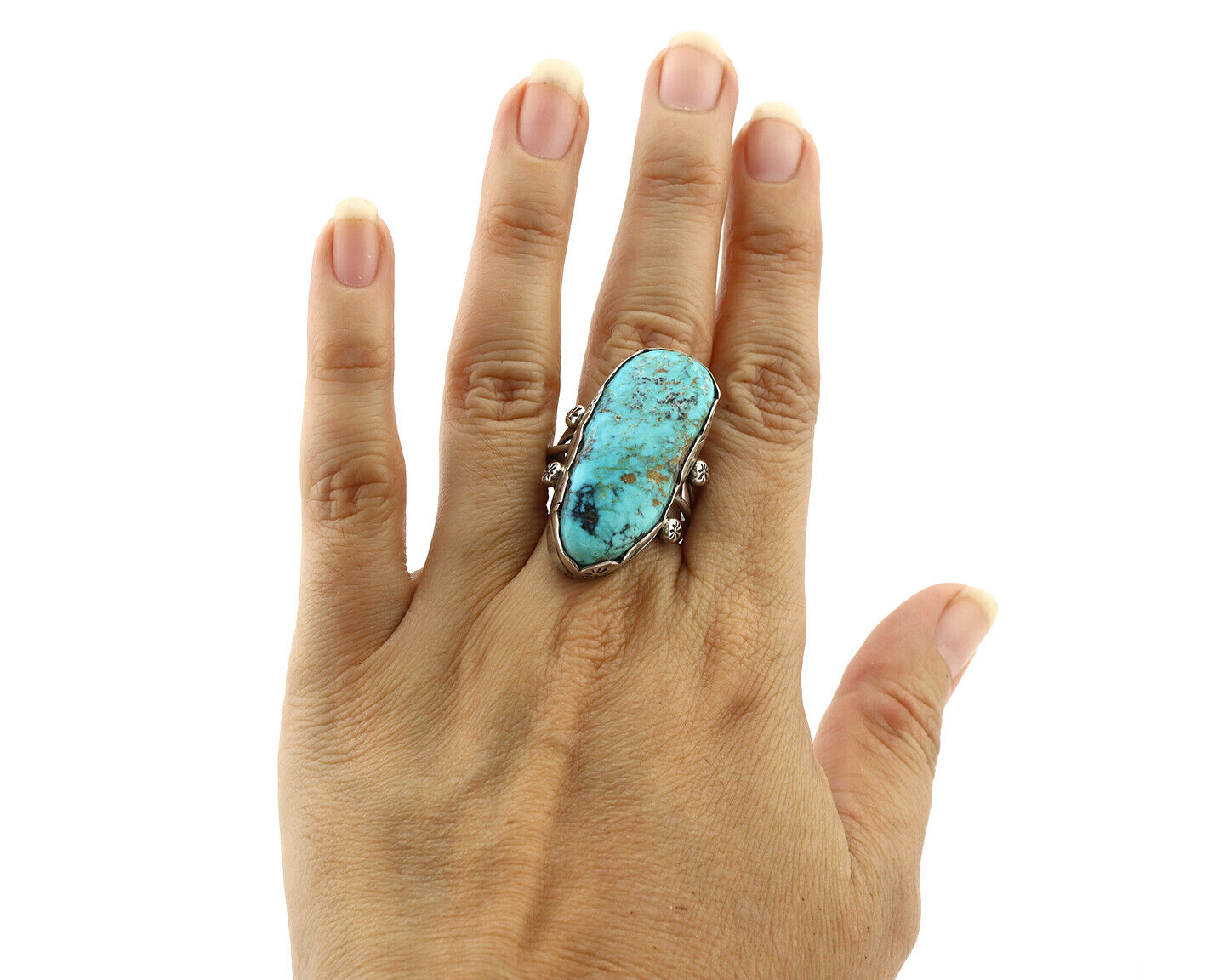 Navajo Ring 925 Silver Natural Blue Turquoise Native American Artist C.1980's