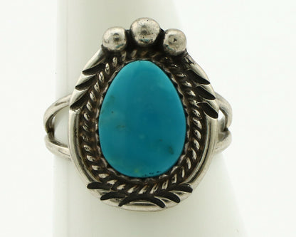 Navajo Ring .925 Silver Blue Turquoise Artist Signed Anna Begay C.1980's