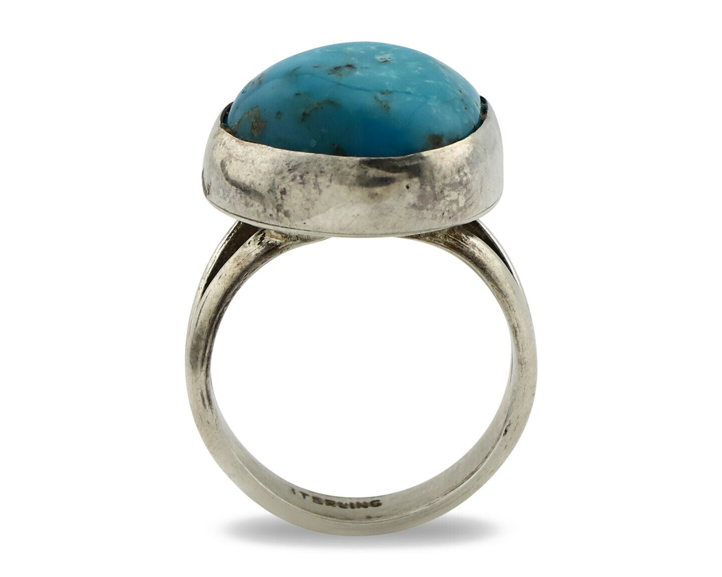 Navajo Shield Ring .925 Silver Blue Turquoise Native American Artist C.80's