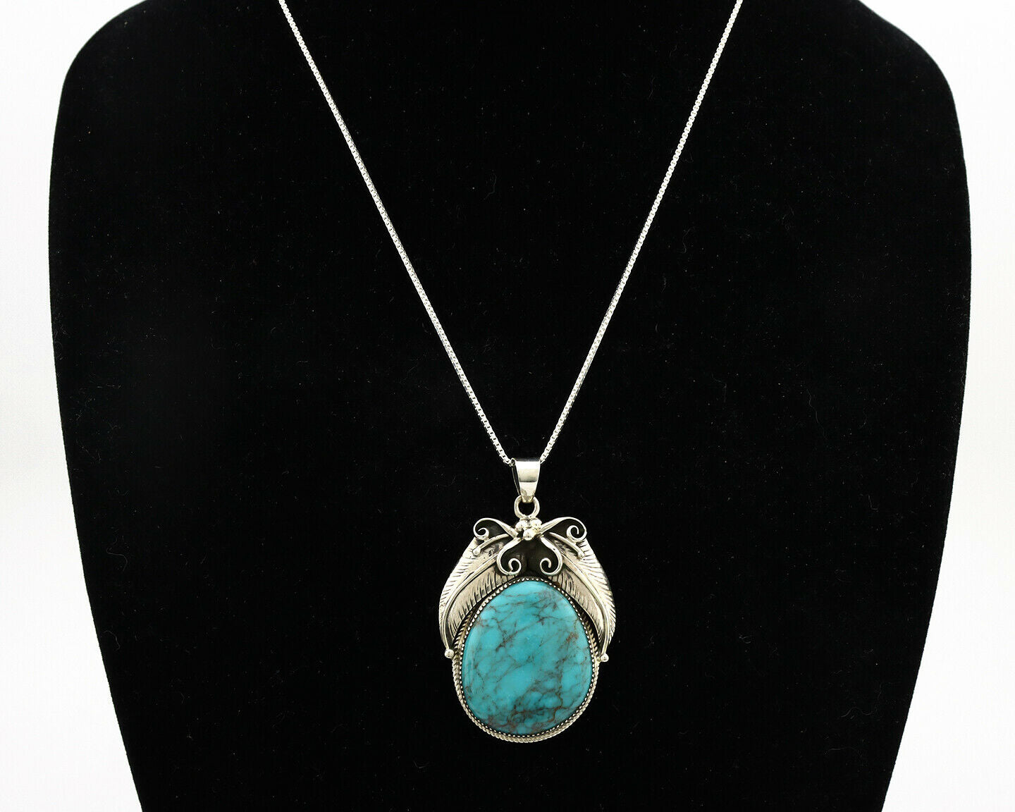 Navajo Necklace .925 Silver Spiderweb Turquoise Signed RM C.1980's