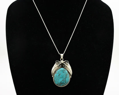 Navajo Necklace .925 Silver Spiderweb Turquoise Signed RM C.1980's