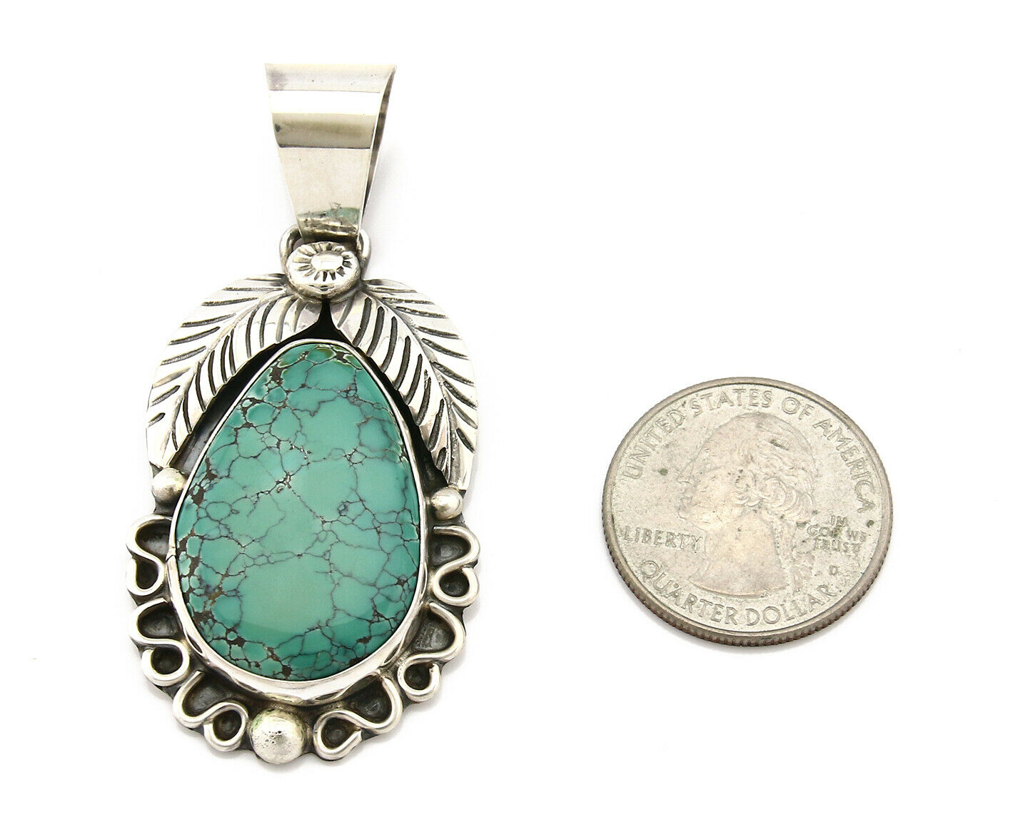 Navajo Pendant .925 Silver Spiderweb Turquoise Native American C.80's