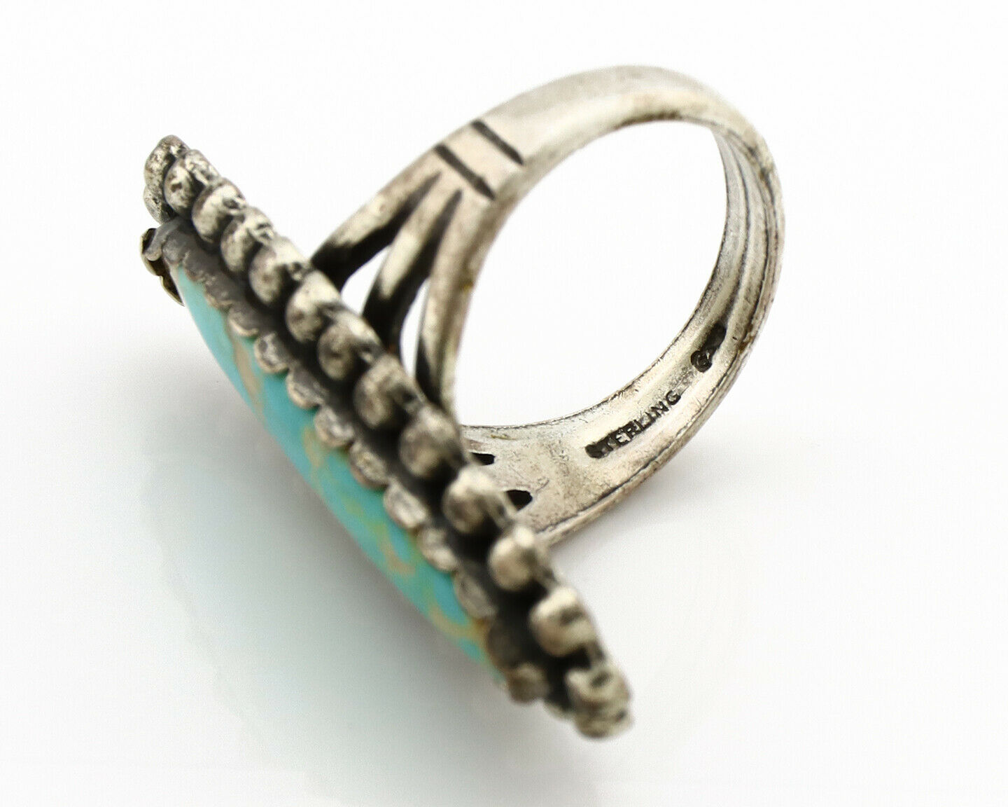 Navajo Ring .925 Silver Southwest Turquoise Signed Artist Sunbell C.80's