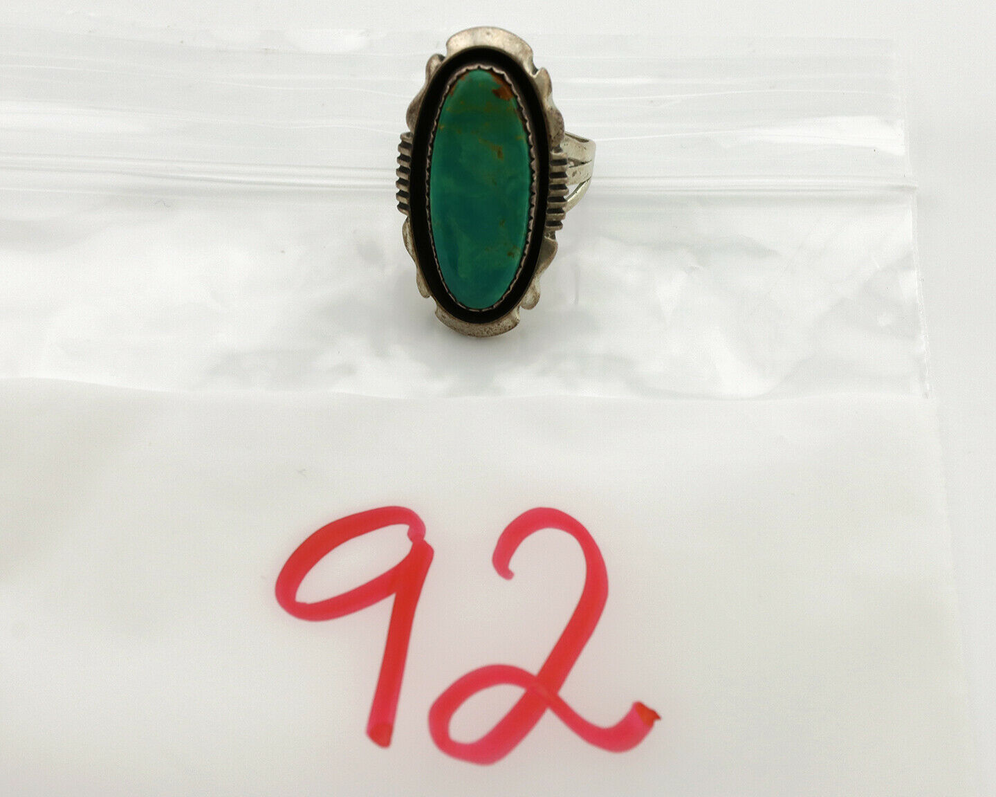 Navajo Ring .925 Silver Kingman Turquoise Artist Signed M Begay C.1980's