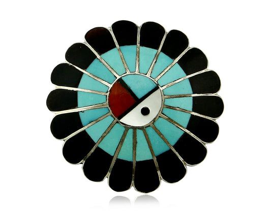 Zuni Handmade Inlaid Tiwa Pendant Brooch Pin 925 Sterling Silver LL Dickson 1998