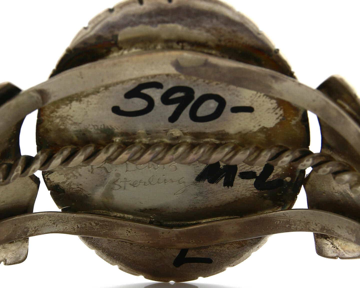 Navajo Bracelet .925 Silver Turquoise Mountain Signed K. Lewis C.80's