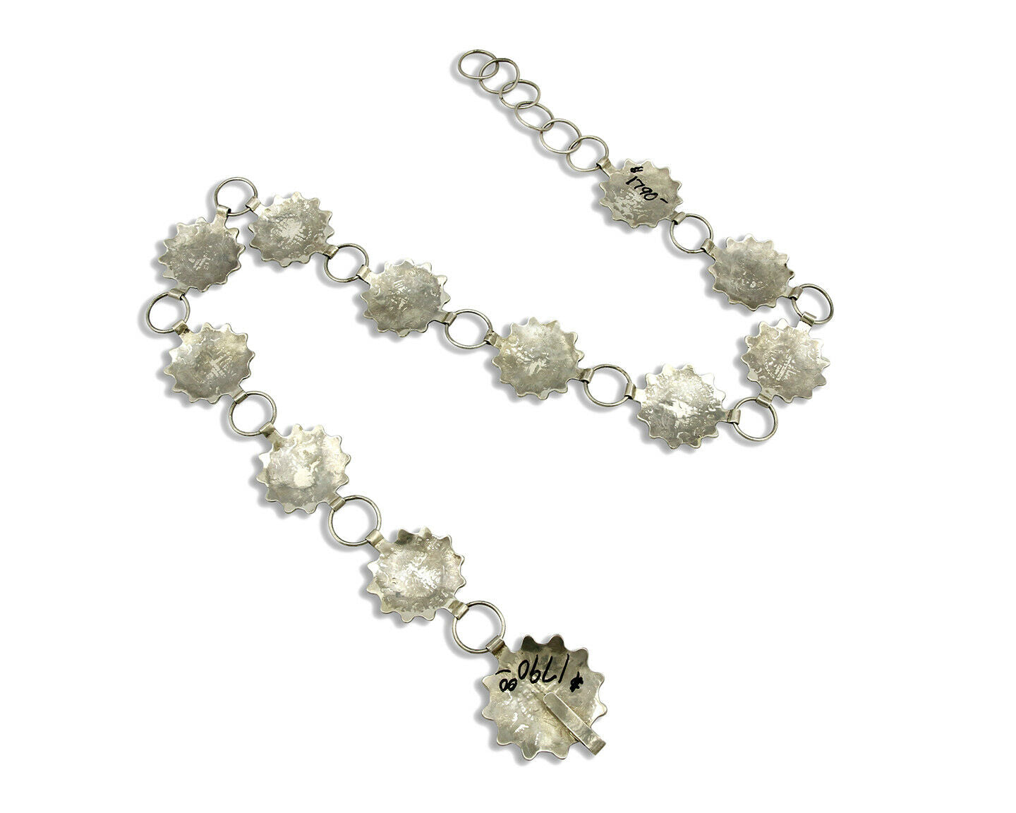 Navajo Concho Belt .925 Silver Handmade Hand Stamped Tiwa Sun C.80's