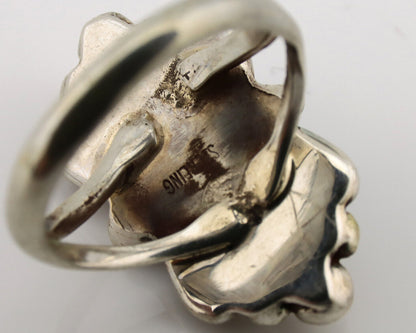 Navajo Ring .925 Silver Spiderweb Turquoise Native American Artist C.1980's