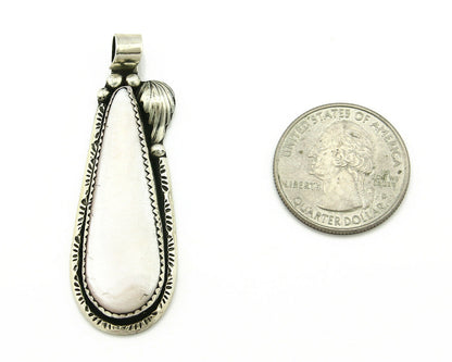 Navajo Pendant .925 Silver Real Natural Pink Mussel Signed Yazzie C.80's