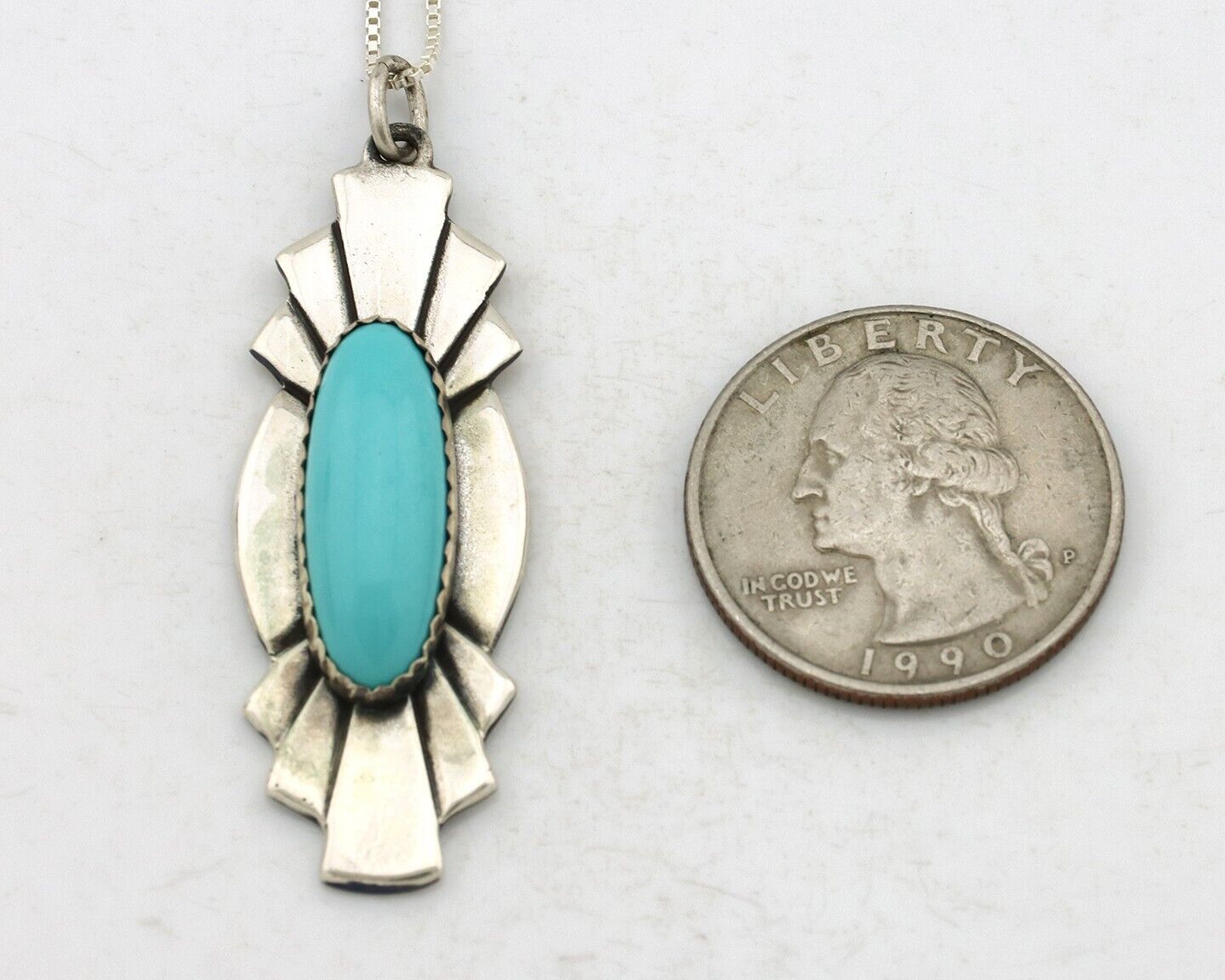 Navajo Handmade Necklace 925 Silver Natural Blue Turquoise Native Artist C.80's