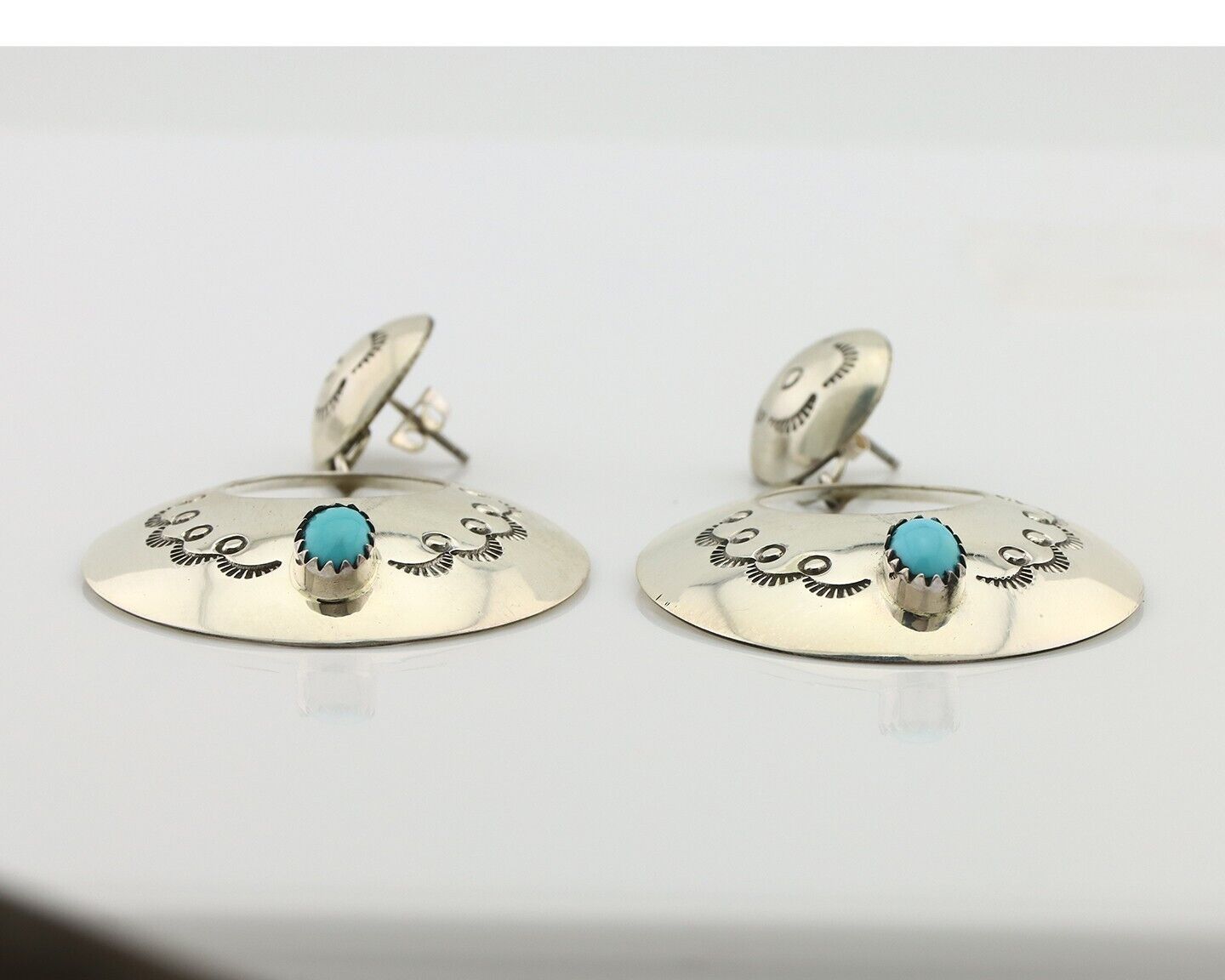 Navajo Handmade Earrings 925 Silver Blue Turquoise Signed Vera Jane C.80's