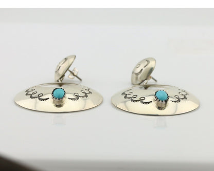 Navajo Handmade Earrings 925 Silver Blue Turquoise Signed Vera Jane C.80's