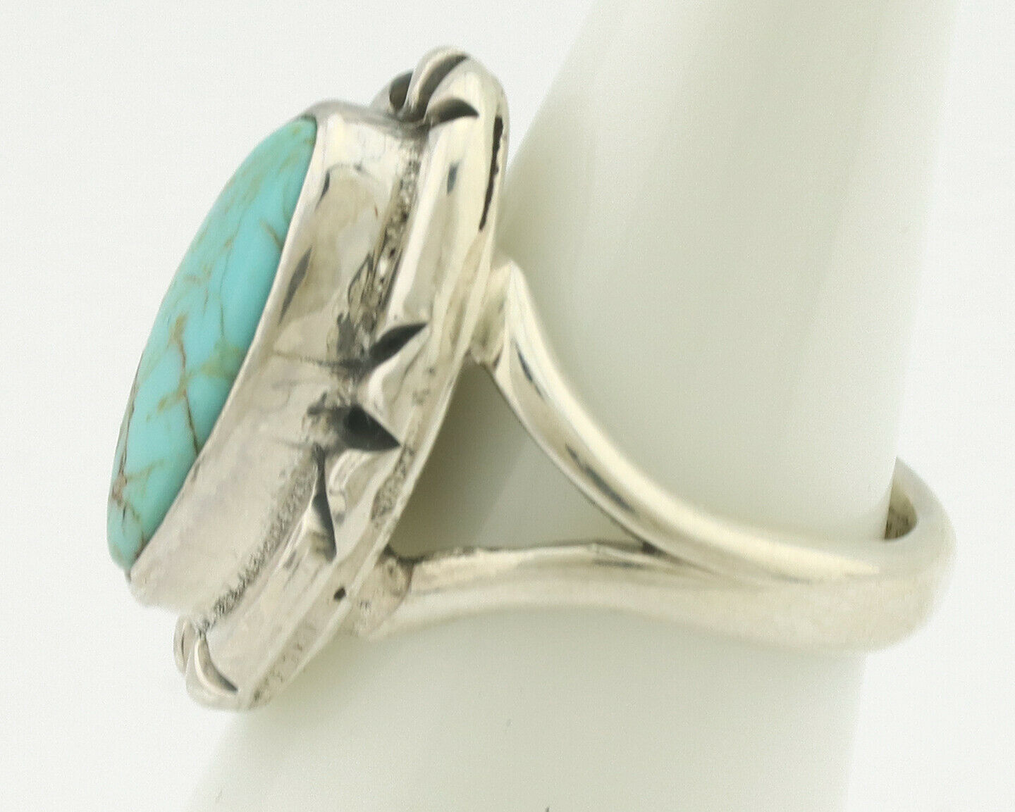 Navajo Ring .925 Silver Natural Mined Turquoise Artist Signed Gecko C.80's