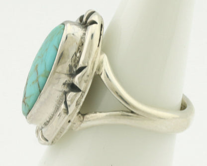 Navajo Ring .925 Silver Natural Mined Turquoise Artist Signed Gecko C.80's