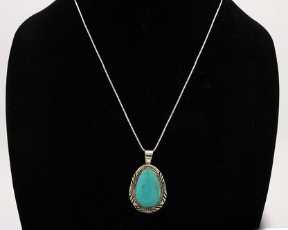Navajo Necklace .925 Silver Kingman Turquoise Native American Signed C.1980's