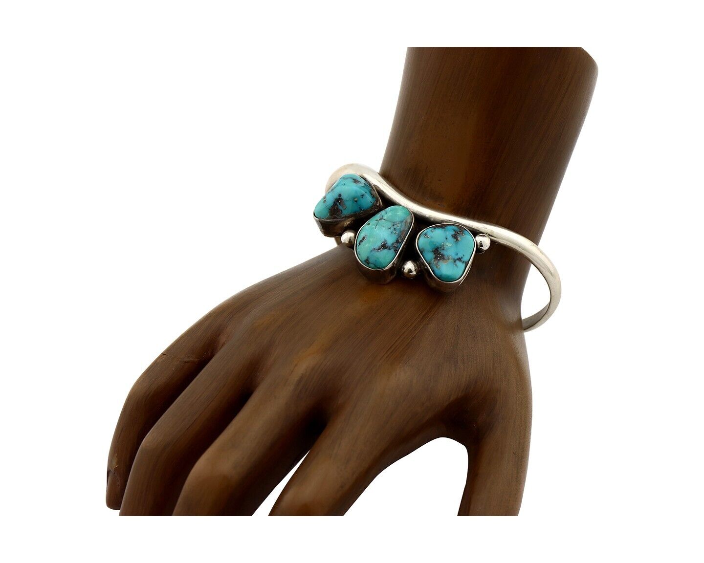 Navajo Bracelet 925 Silver Blue Kingman Turquoise Artist Signed E SANDAVOL C80s