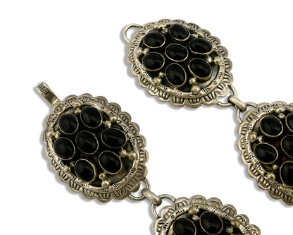 Navajo Concho Belt .925 Silver Onyx Signed M Montoya 80's