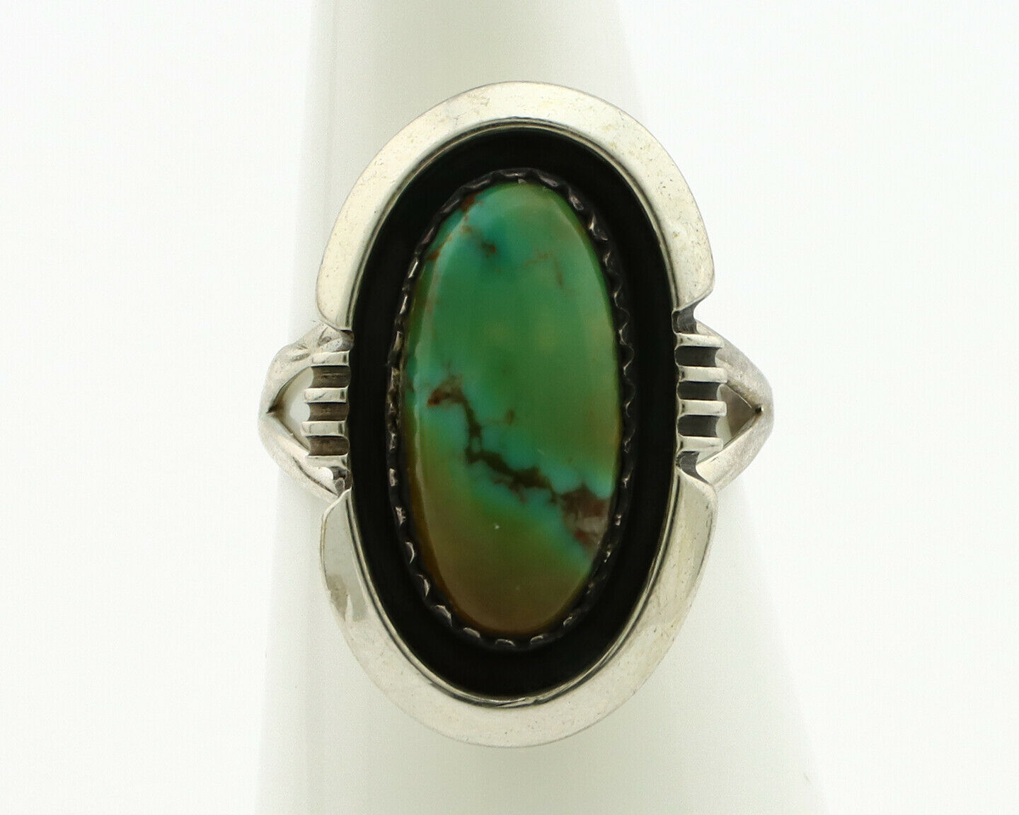 Navajo Ring .925 Silver Kingman Turquoise Native Artist C.1980's