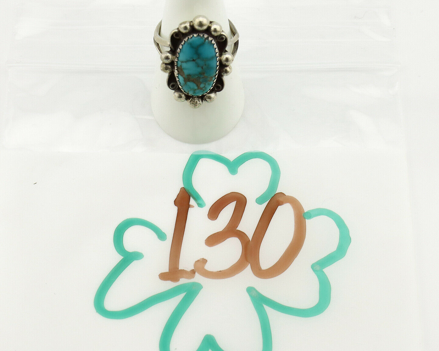 Navajo Ring .925 Silver Blue Spiderweb Turquoise Artist Signed Talhat C.90's