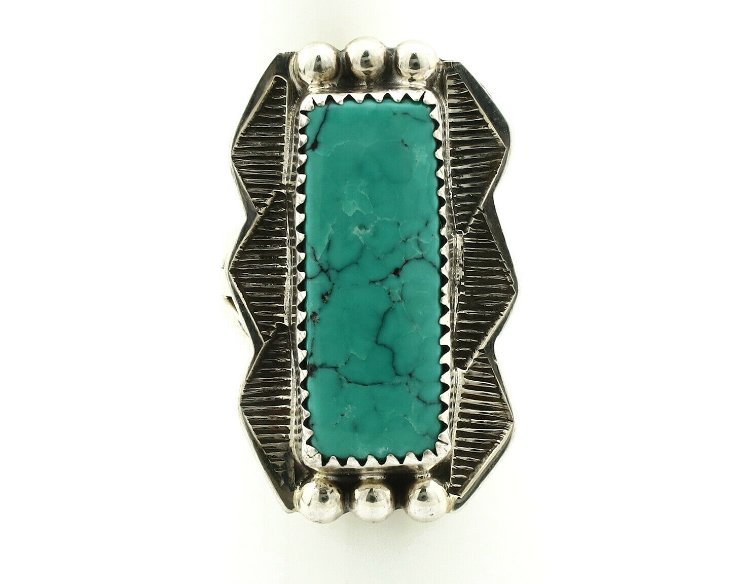 Navajo Ring .925 Silver Natural Uncolored Green Turquoise Signed Apache C.80's