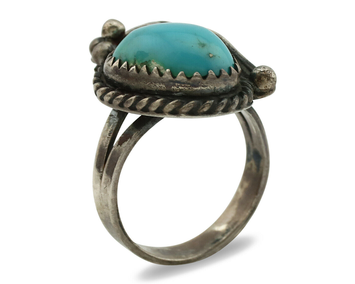 Navajo Ring .925 Silver Blue Turquoise Native American Artist C.1980's