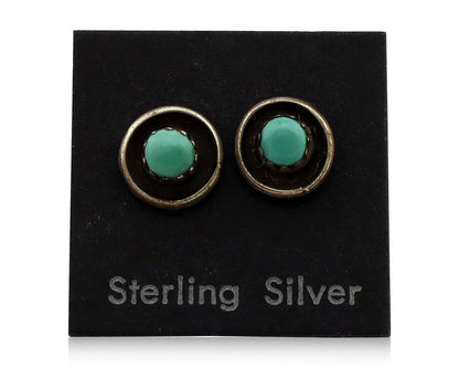 Zuni Earrings 925 Silver Natural Kingman Turquoise Native American Artist C.80's