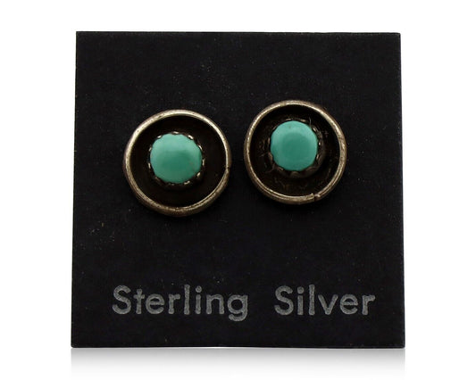Zuni Earrings 925 Silver Natural Kingman Turquoise Native American Artist C.80's