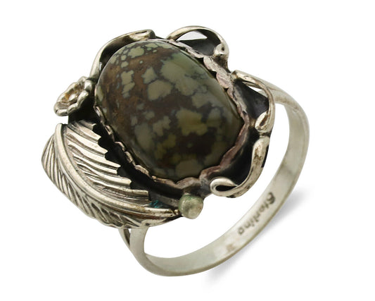 Navajo Ring .925 Silver Spiderweb Turquoise Native American Artist C.1980s