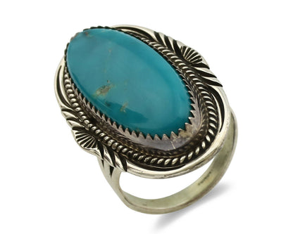 Navajo Ring .925 Silver Blue Turquoise Artist Signed M Begay C.1980's