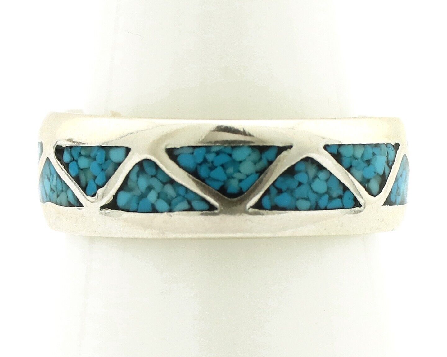Navajo Chip Inlay Ring 925 Silver Sleeping Beauty Turquoise Artist Silver Cloud