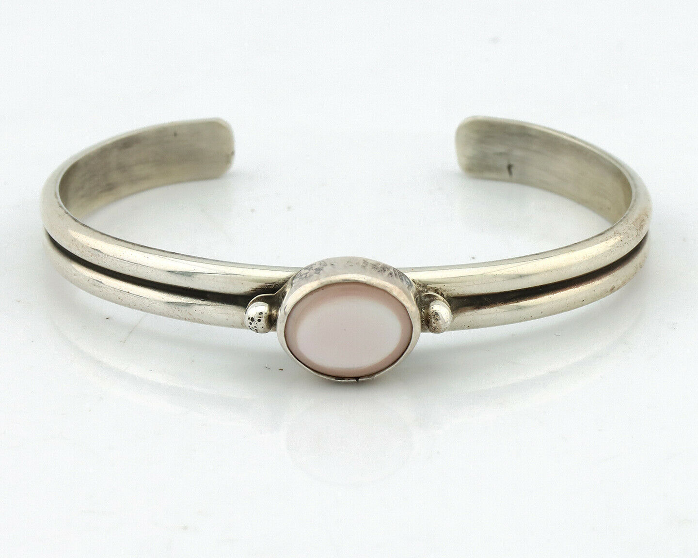 Navajo Bracelet .925 Silver White Sea Shell Native American Artist C.90's