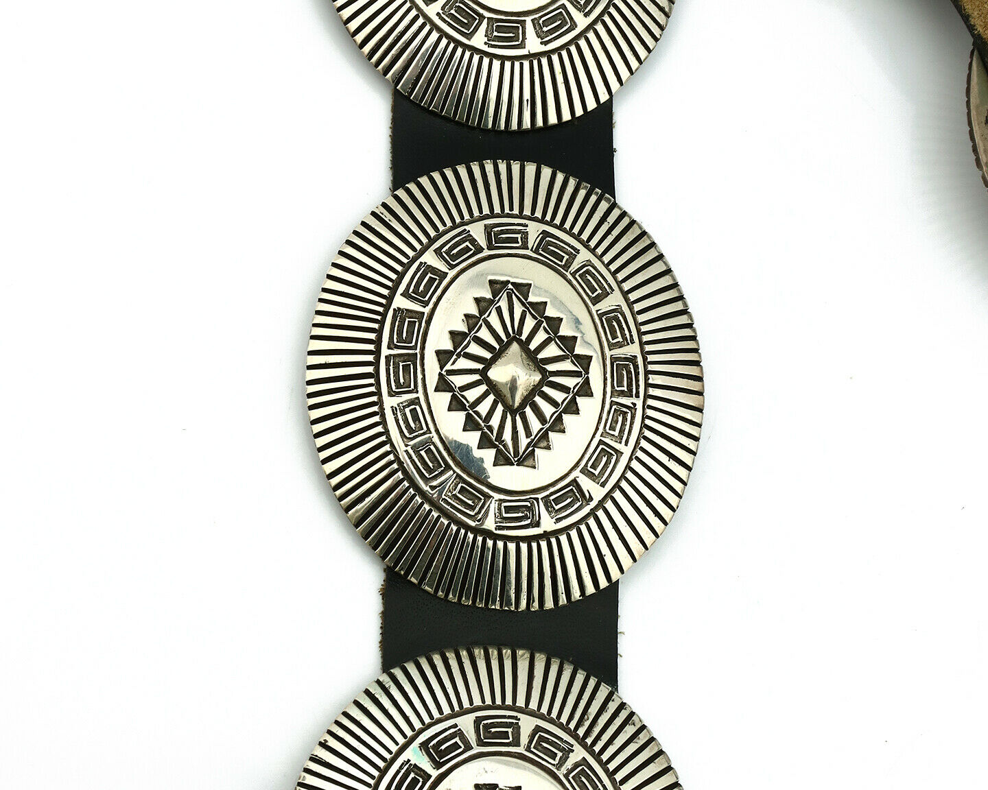 Navajo Concho Belt .925 Silver Hand Stamped Artist Signed LM C.80's