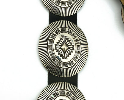 Navajo Concho Belt .925 Silver Hand Stamped Artist Signed LM C.80's