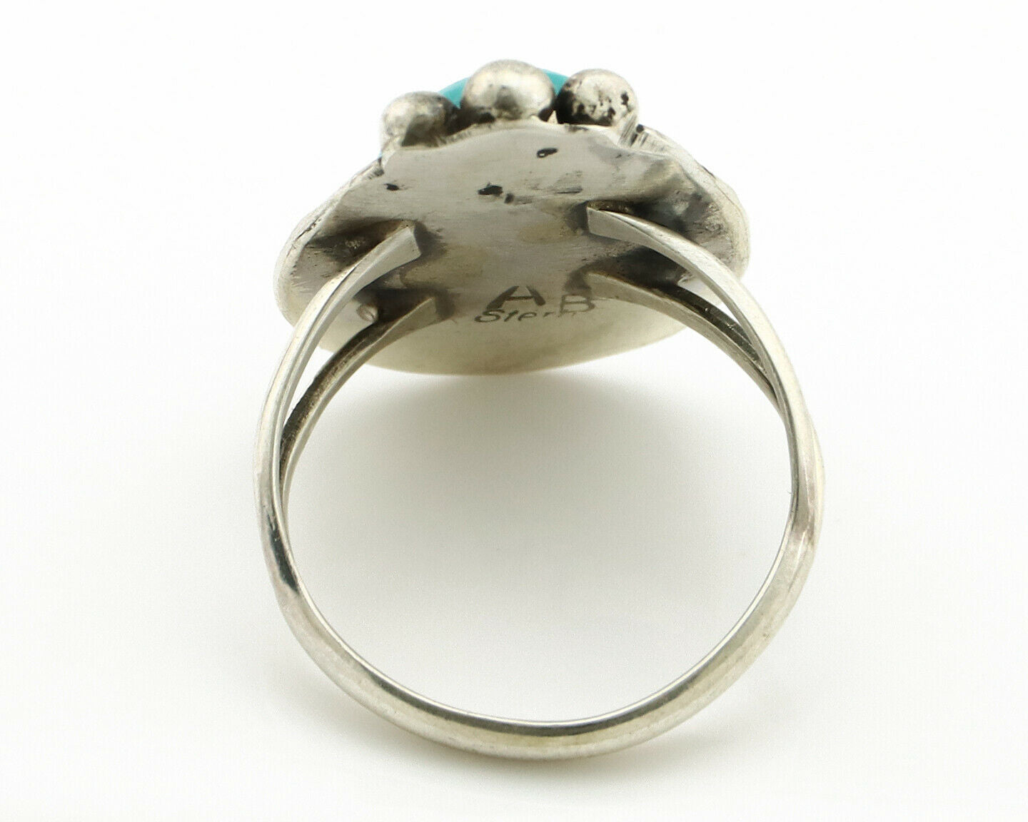 Navajo Ring .925 Silver Blue Turquoise Artist Signed Anna Begay C.1980's