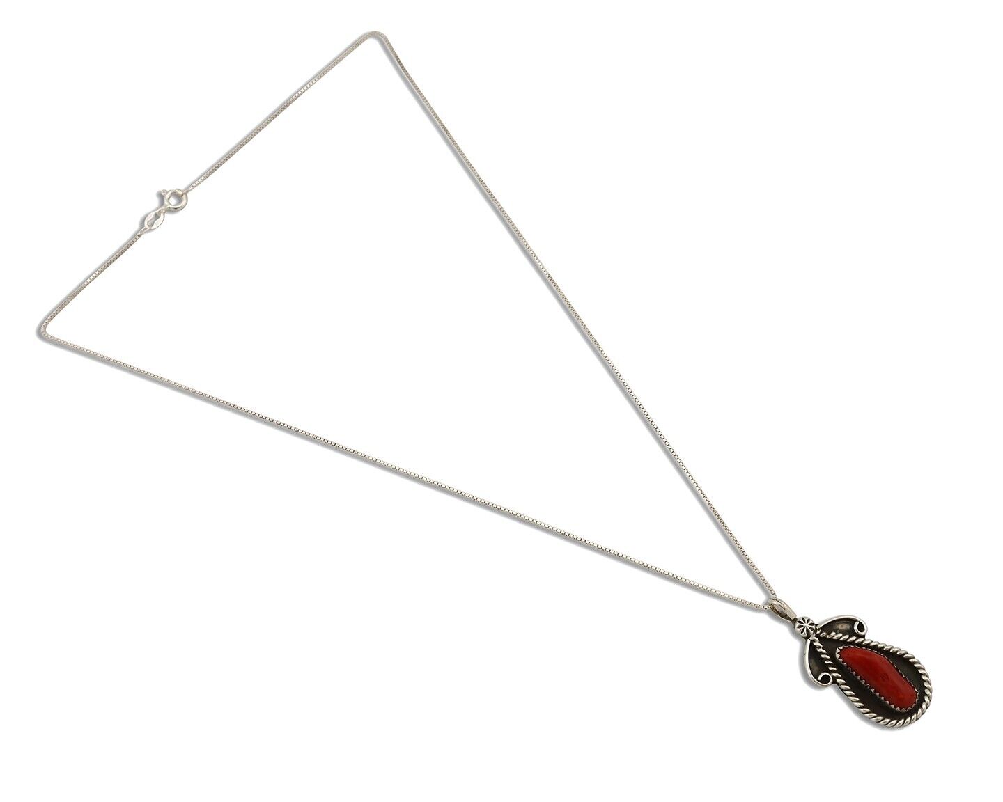 Navajo Necklace 925 Silver Red Medterranean Signed Josephine Rojas C.80's