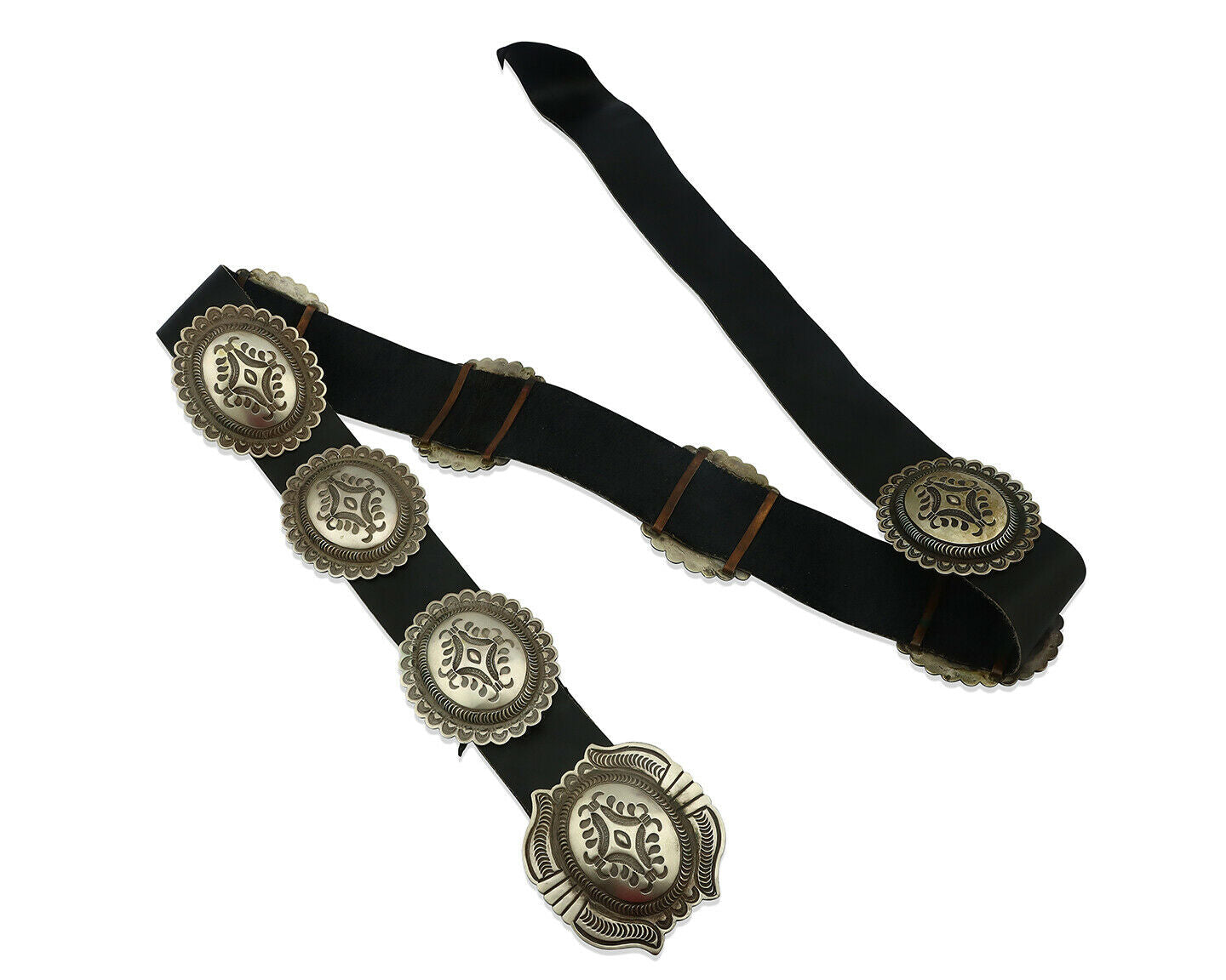 Navajo Concho Belt .925 Silver Hand Stamped Artist Harris Joe C.80's