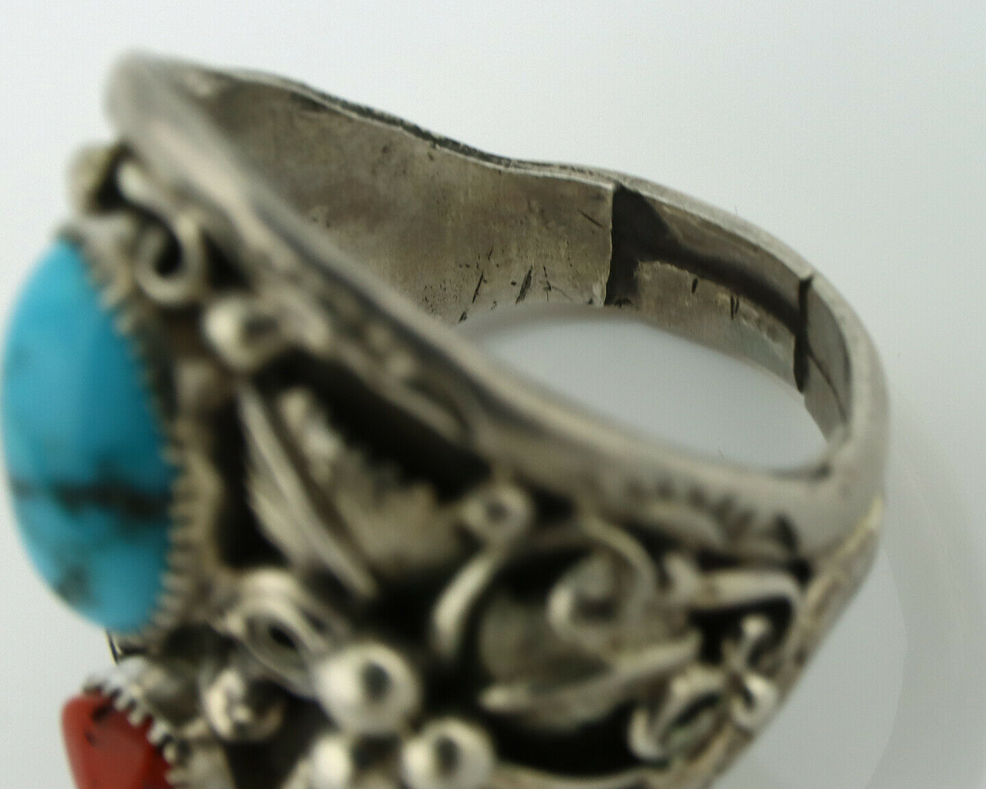 Navajo Ring .925 Silver Natural Blue Turquoise Native American Artist C.80's