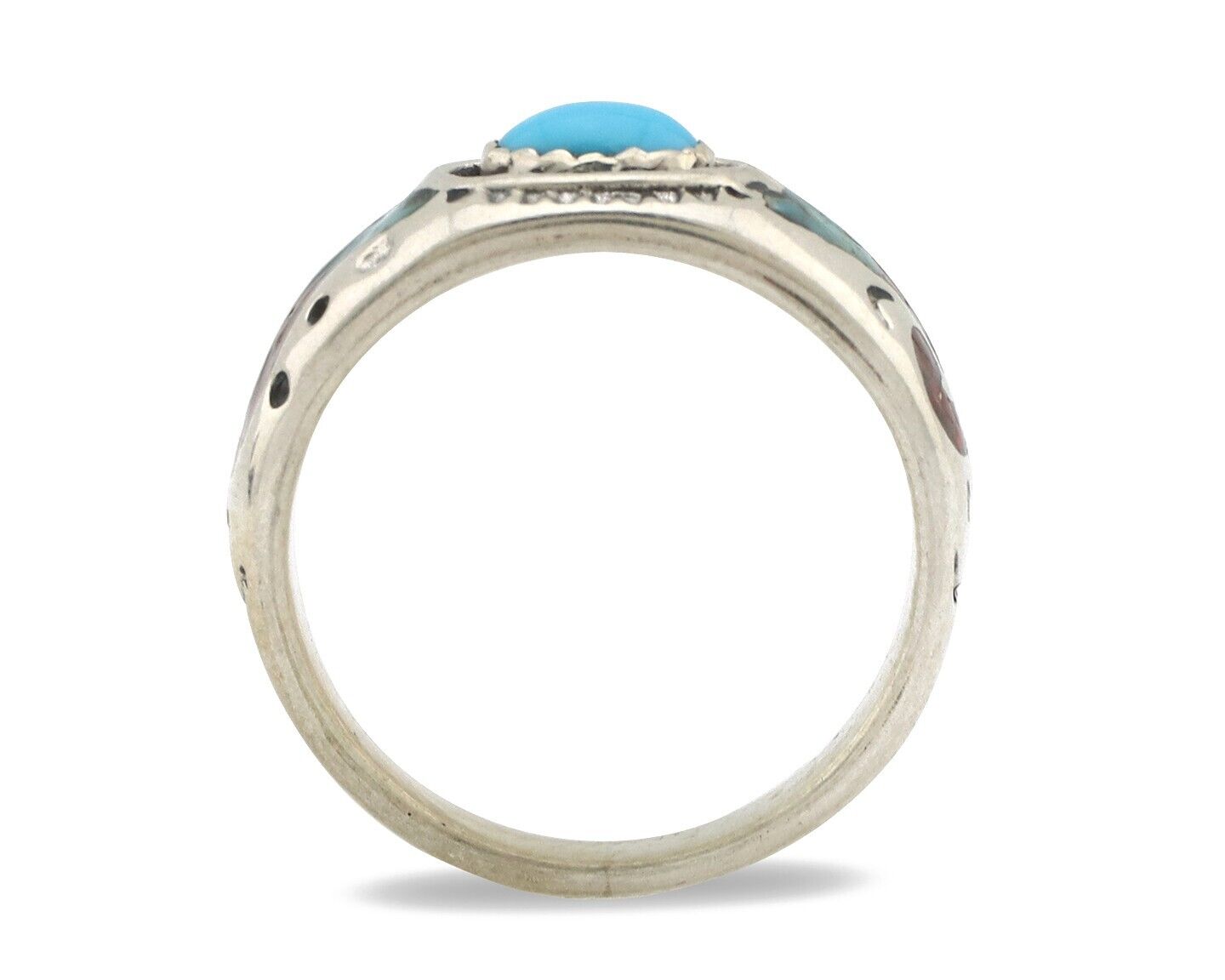 Navajo Handmade Ring 925 Silver Blue Turquoise & Coral Native American Artist