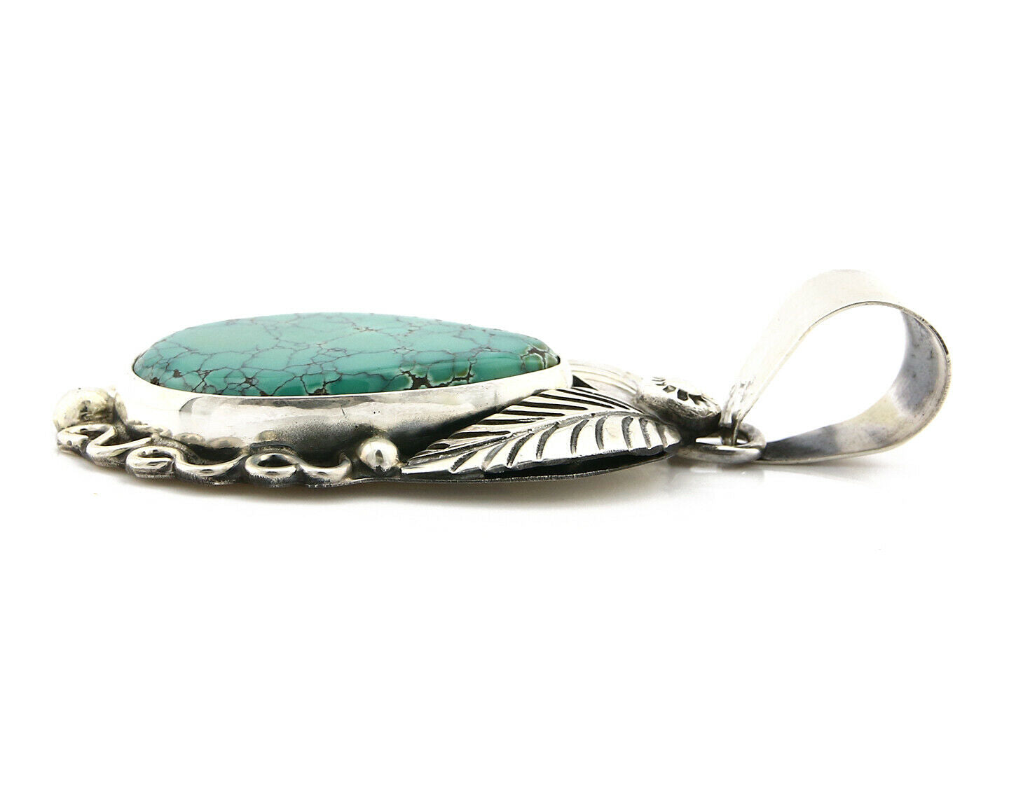 Navajo Pendant .925 Silver Spiderweb Turquoise Native American C.80's