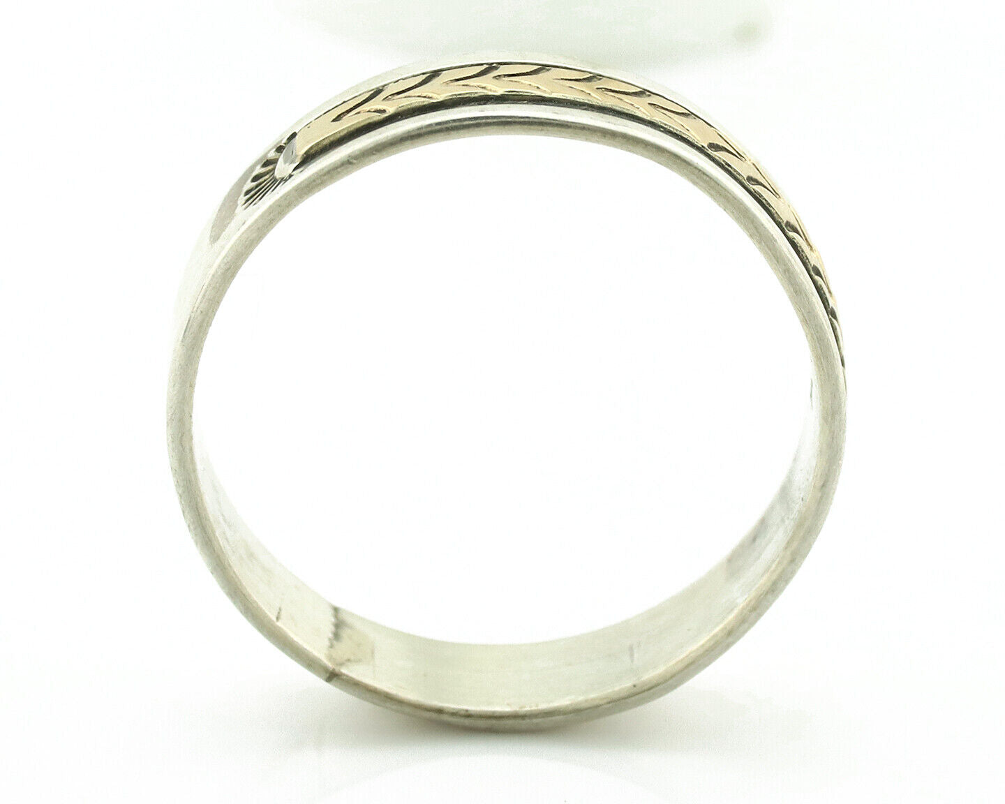 Navajo Ring 925 Silver & Solid 14k Yellow Gold Artist Signed RE Hand Stamped